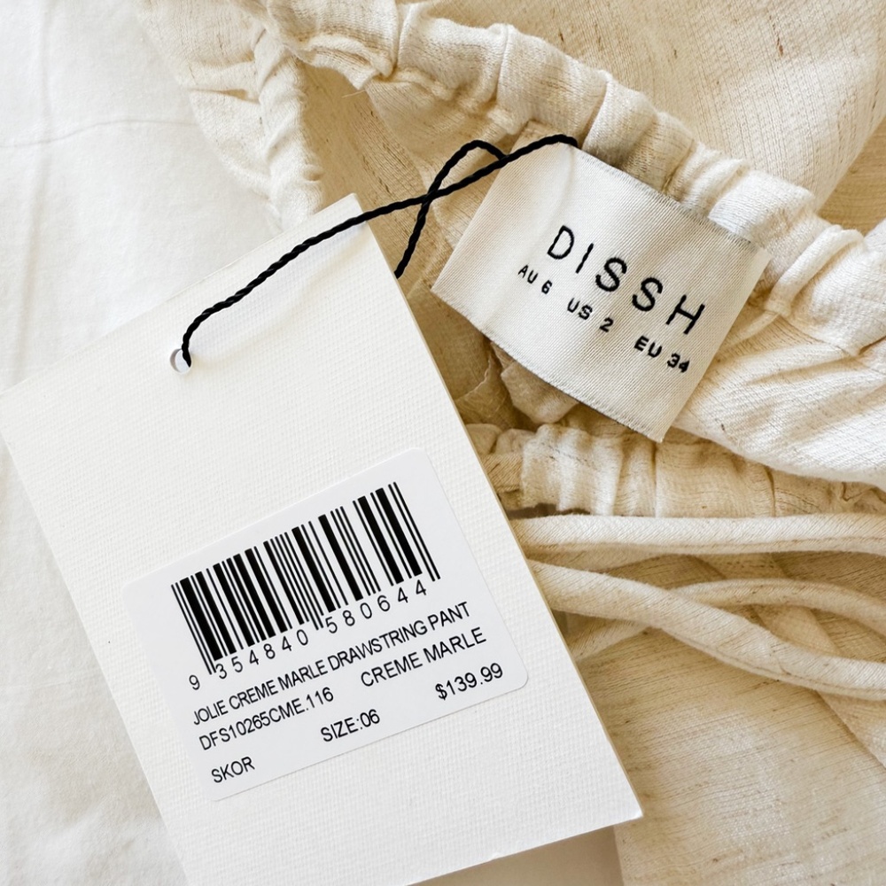 NWT DISSH JOLIE CREAM MARLE DRAWSTRING PANT (US 2) - Picture 7 of 7